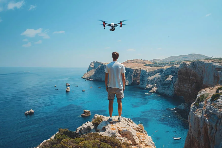 flying a drone with camera